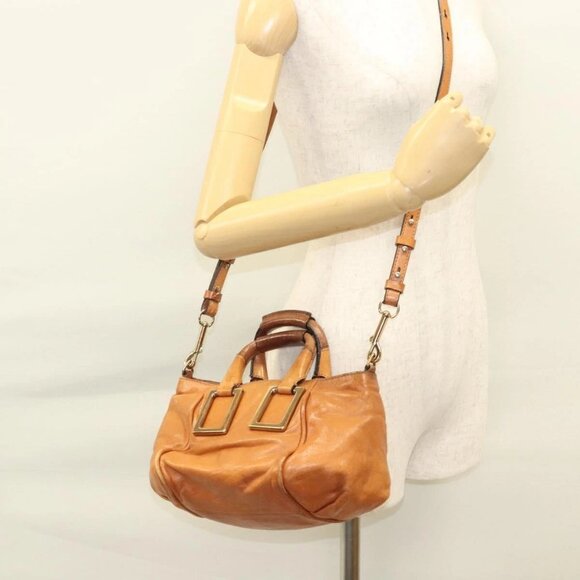 Chloe Etel Hand Bag Leather 2way Brown Gold Auth - Picture 1 of 16